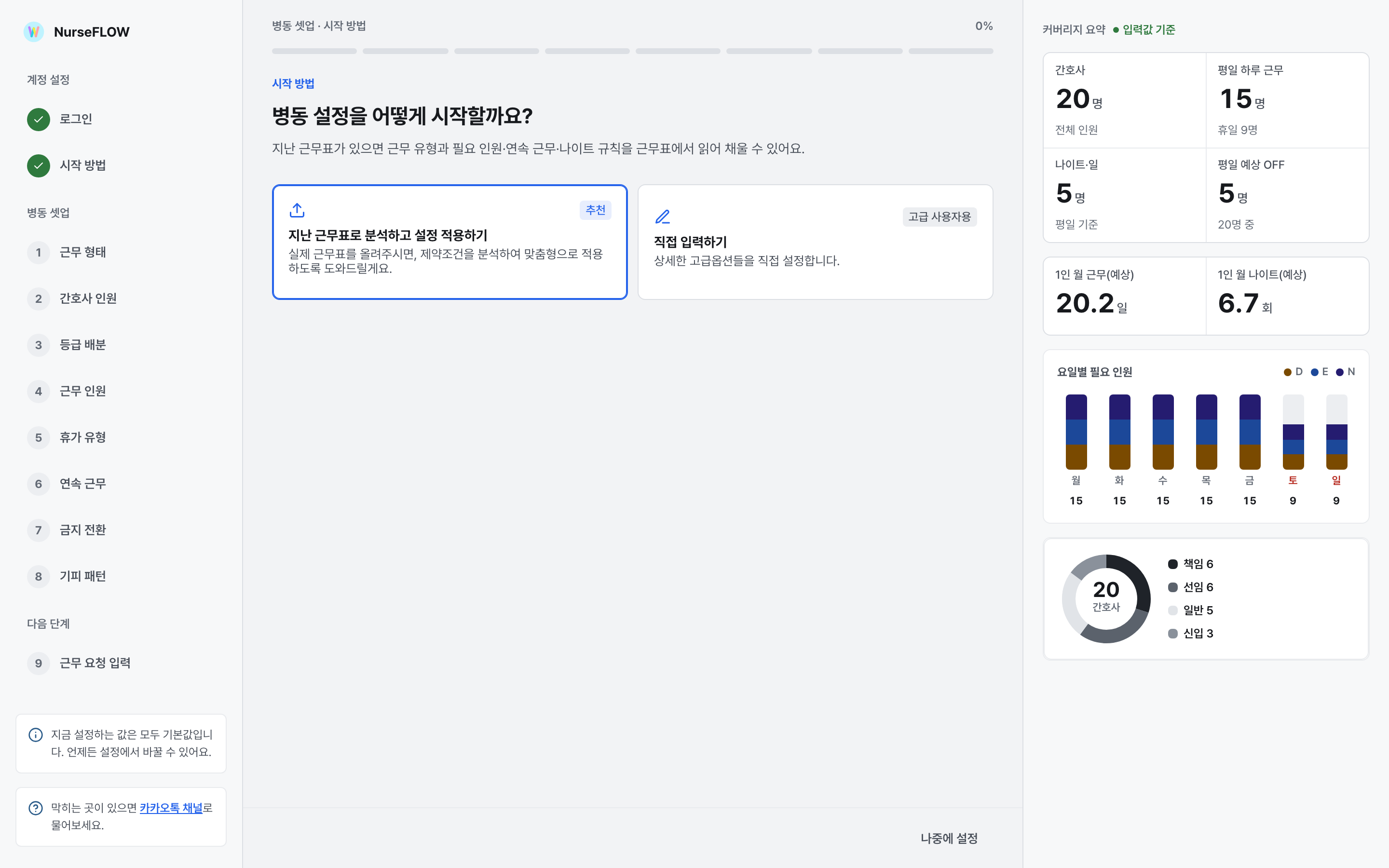 병동 셋업의 시작 방법 화면